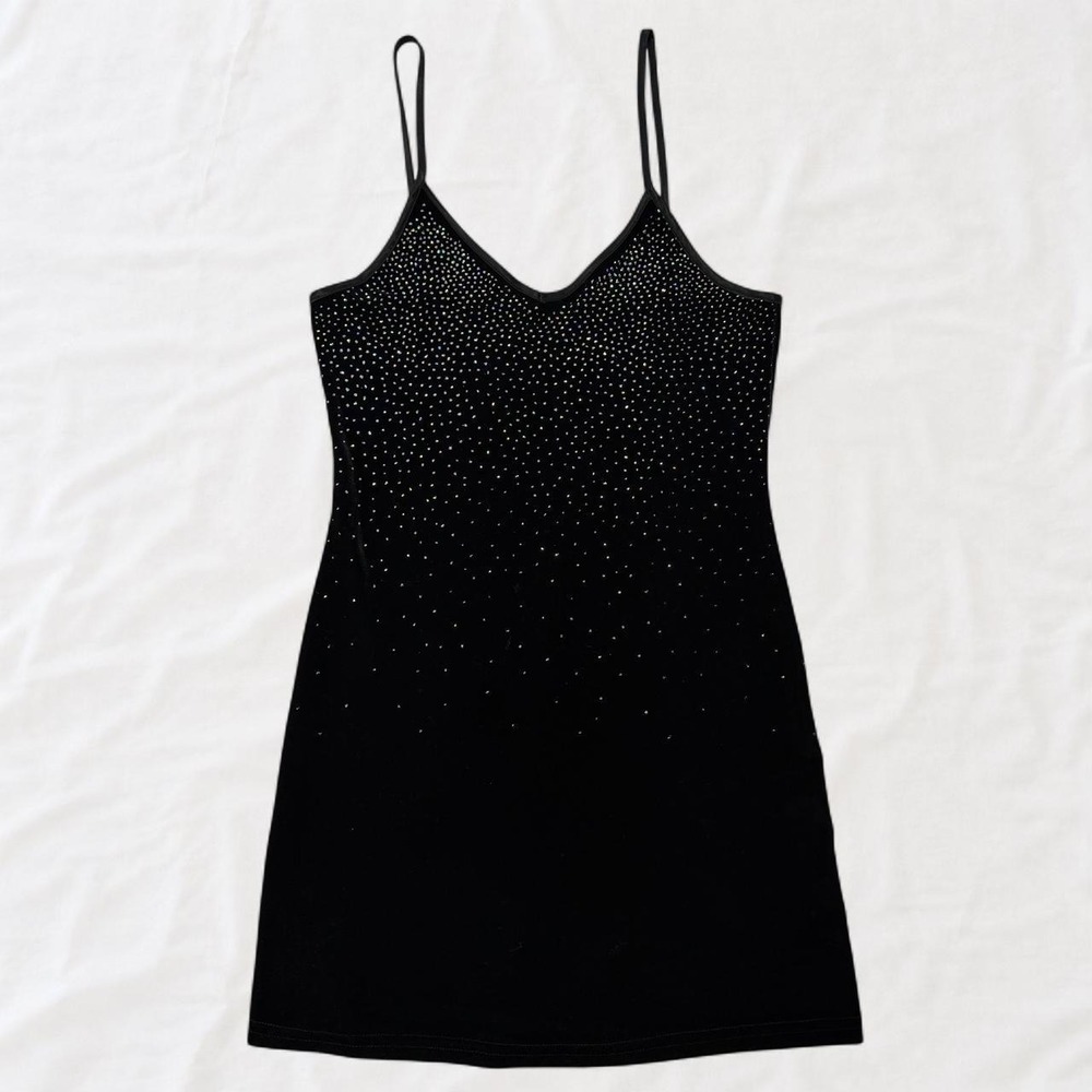 Vintage 90s Joule Black Velvet Rhinestone Y2K Mini Dress